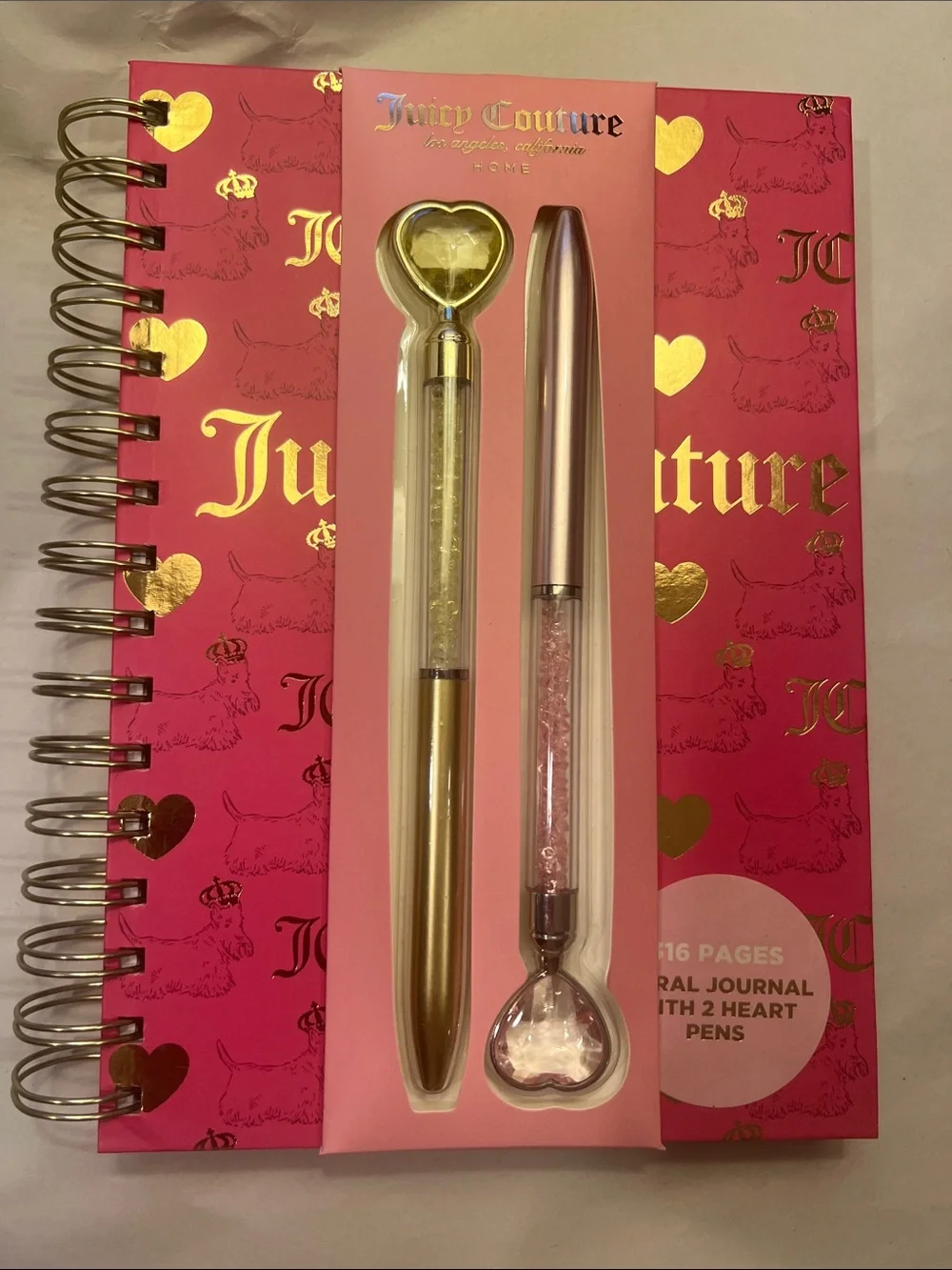 Juicy Couture Pink & Gold Heart Spiral Journal & Decorative Pen Duo